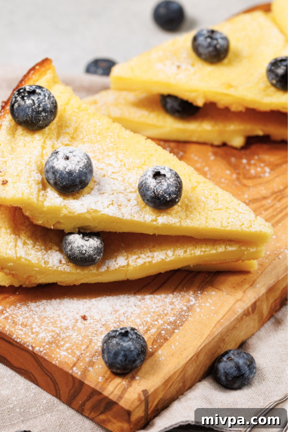 Easy Gluten-Free Dairy-Free Dutch Baby Pancakes A stack of gluten-free dairy-free Dutch baby pancakes