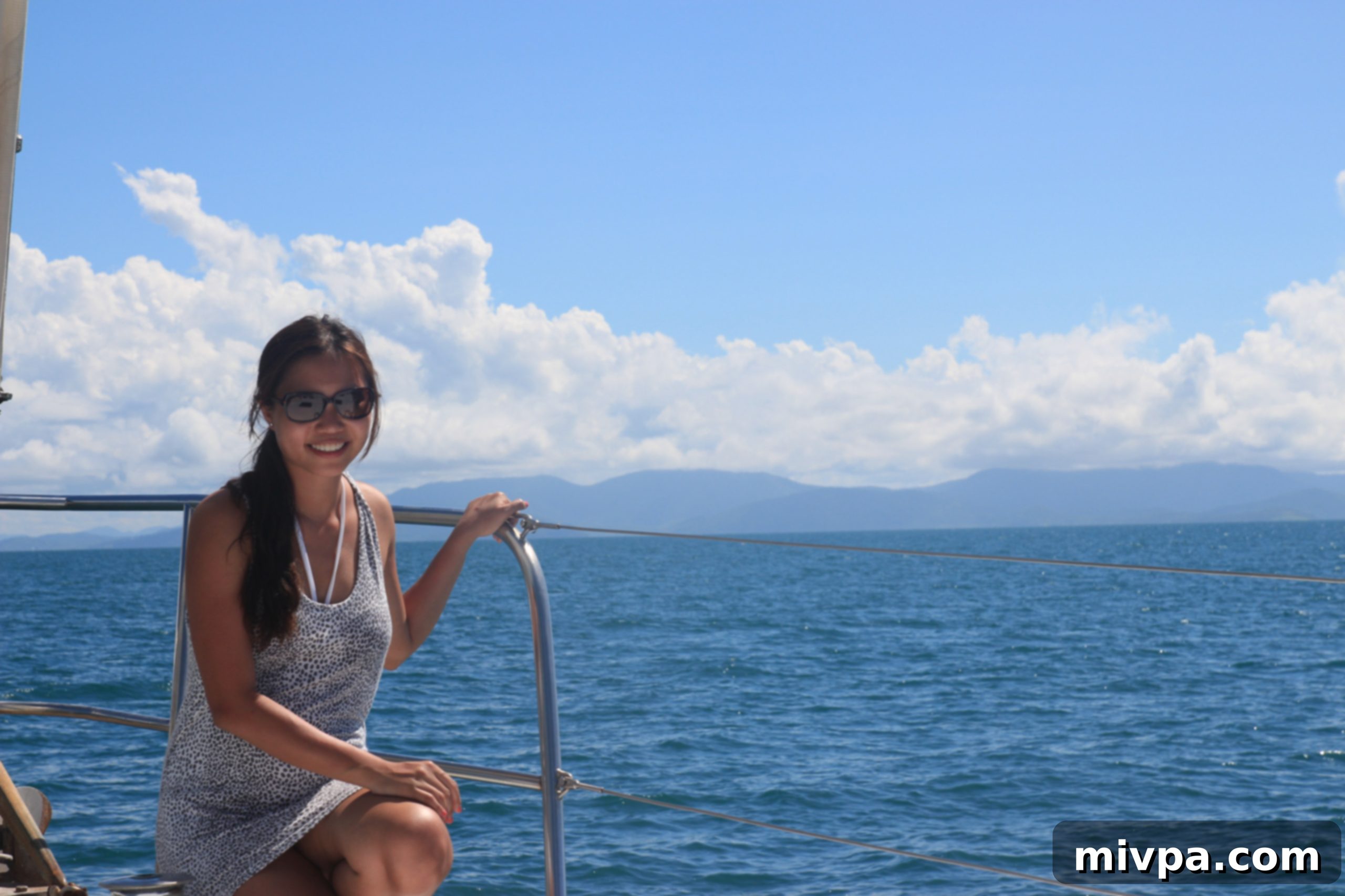 Enjoying a moment of peace and contemplation on the sailboat deck in the Whitsundays