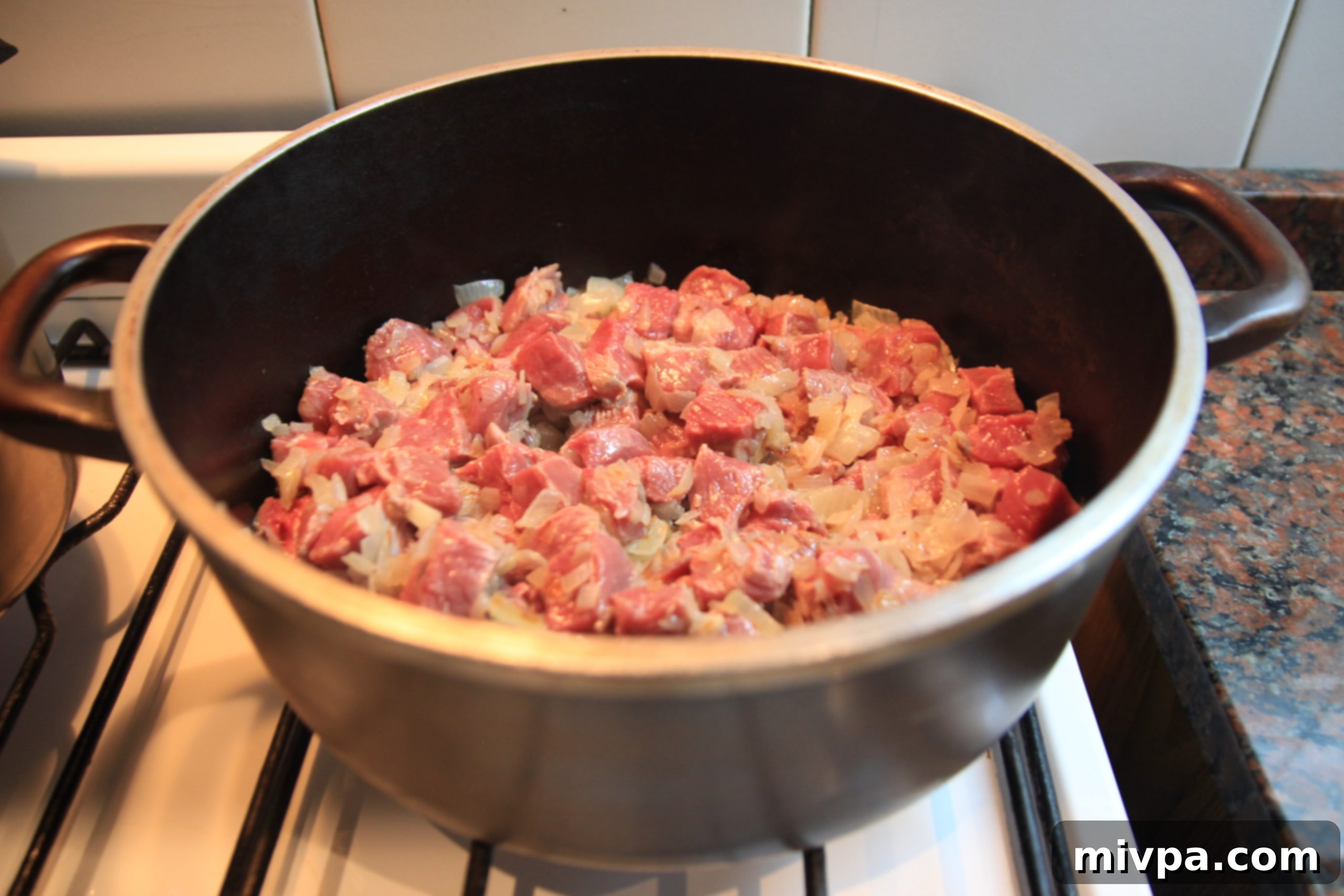 Browning rump steak cubes