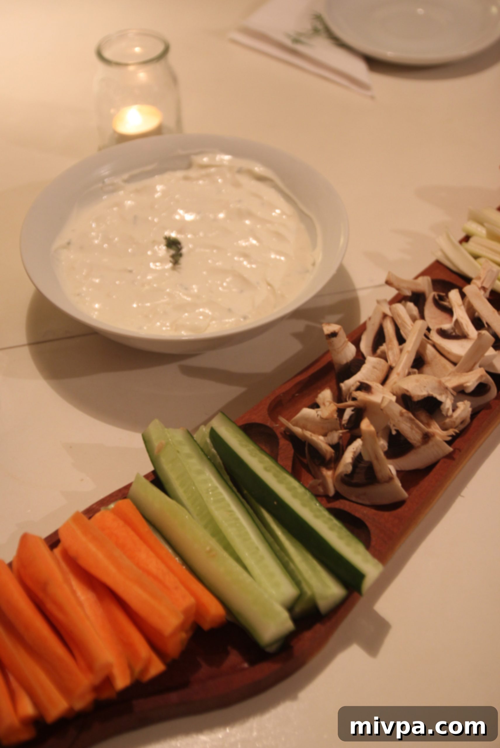 Close-up of the delicious garlic cream appetizer