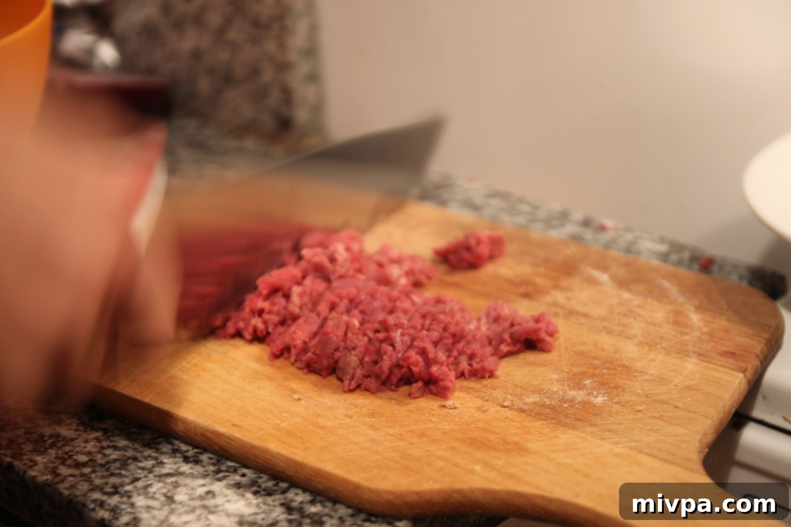 Another angle of the perfectly minced raw beef