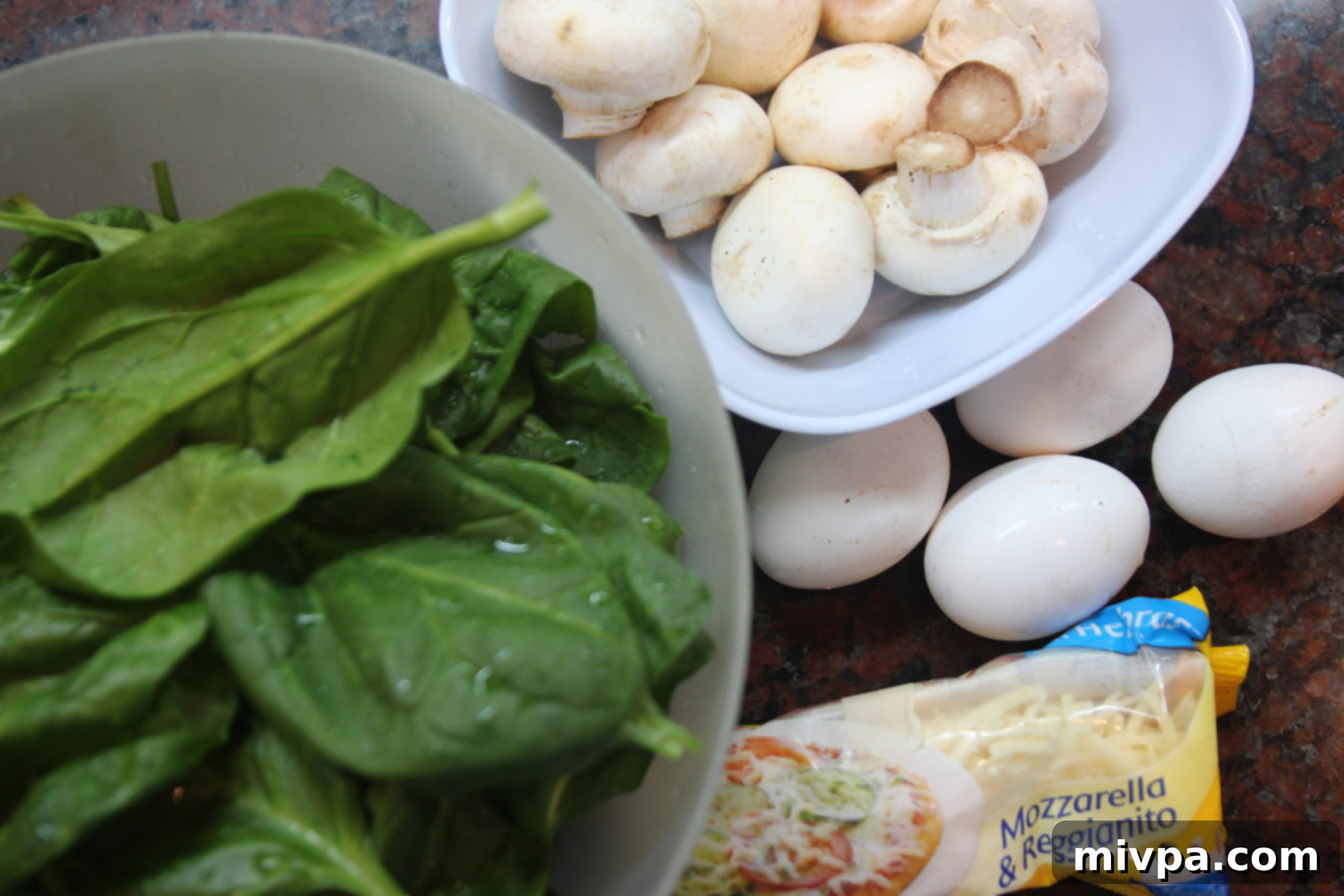 Fresh ingredients for Mushroom Spinach Quiche Cups