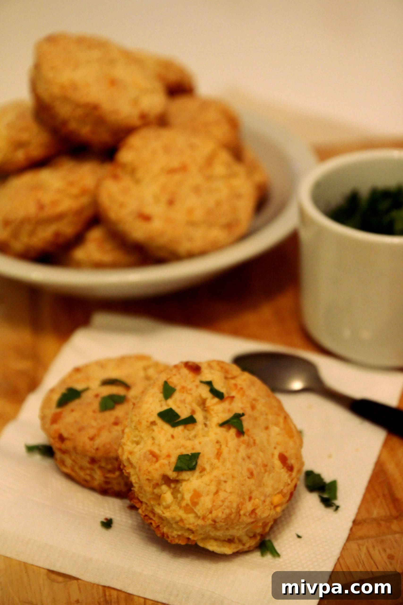 Ingredients for Cheddar Cheese Scones laid out on a kitchen counter