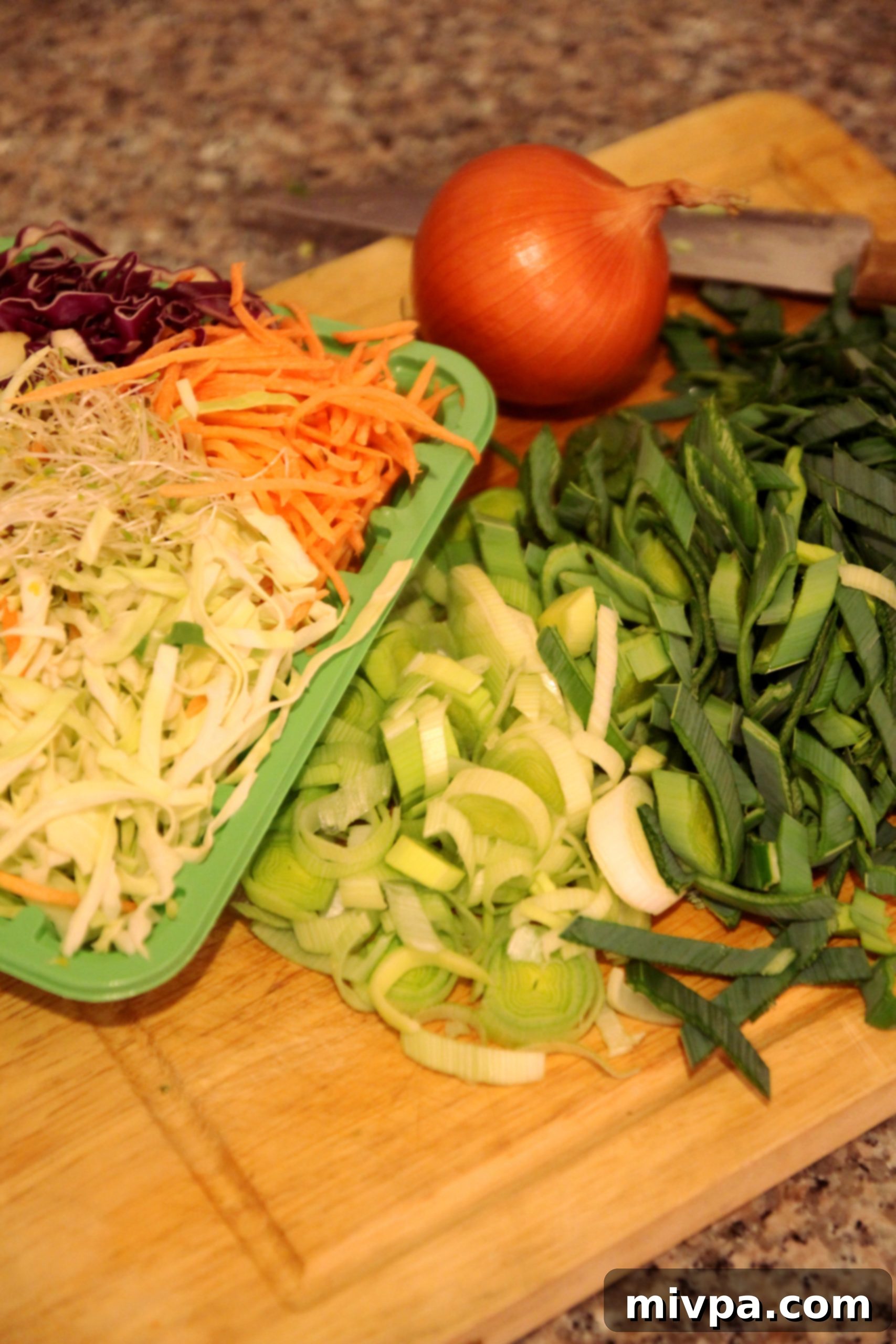 Ingredients for Asian Chicken & Vegetable Rice Noodles, prepped and ready for cooking