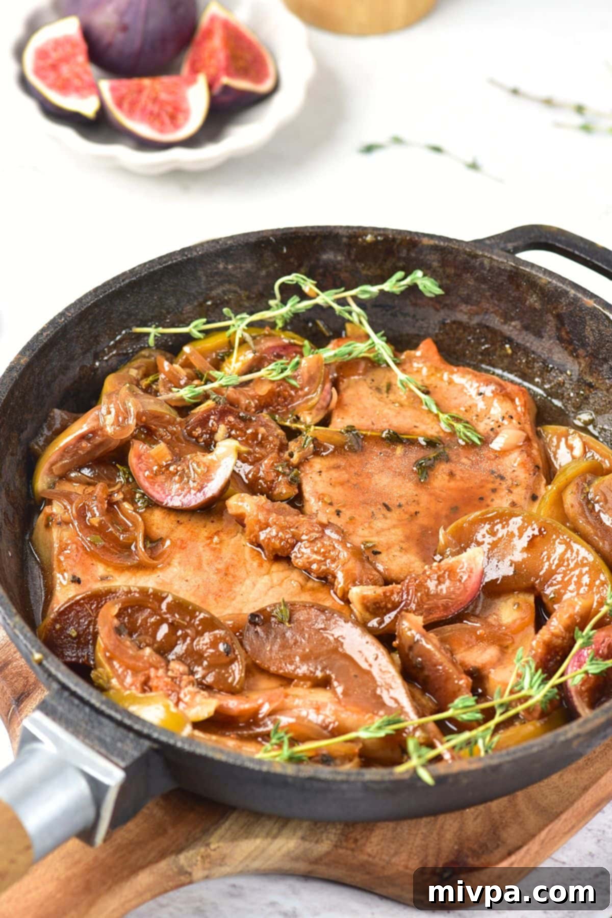 Skillet Pork Chops and Apples (Gluten-Free, Dairy-Free) Skillet pork chops and apples with fresh figs arranged beautifully